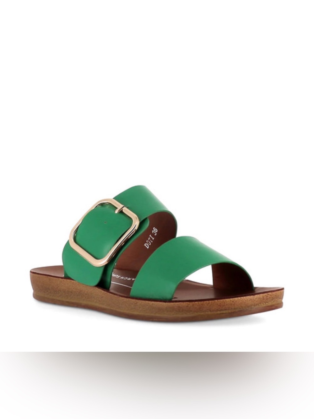 Los Cabos Doti Big Buckle Emerald Green Gold Sandals 38 7.5